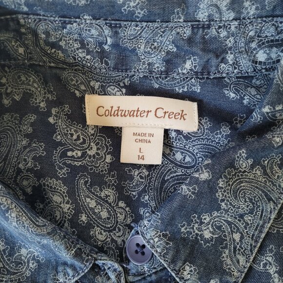 Blue Paisley Shirt Coldwater Creek Size Large - Picture 2 of 15